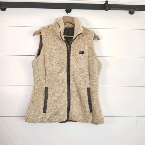 Patagonia Los Gatos Reversible Fleece Vest Womens M Full Zip Brown Beige READ - Picture 1 of 9